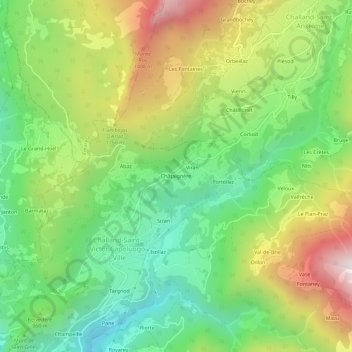 Mapa topográfico Châtaignère, altitud, relieve