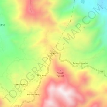 Mapa topográfico Portete, altitud, relieve