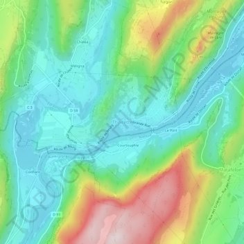 Mapa topográfico Thoirette, altitud, relieve