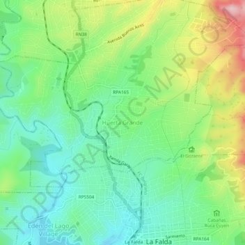 Mapa topográfico Huerta Grande, altitud, relieve