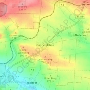 Mapa topográfico Gundersleben, altitud, relieve