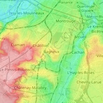 Mapa topográfico Bagneux, altitud, relieve