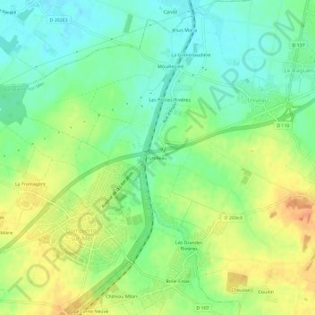 Mapa topográfico Grolleau, altitud, relieve