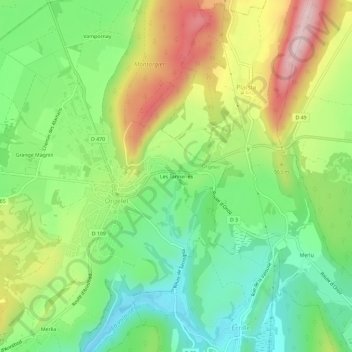 Mapa topográfico Les Tanneries, altitud, relieve