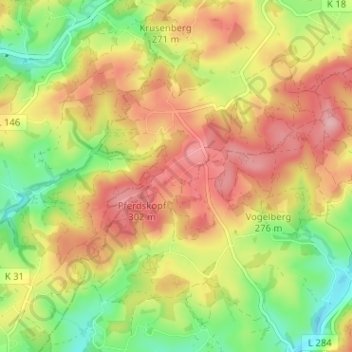 Mapa topográfico Ommerborn, altitud, relieve
