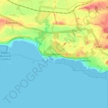 Mapa topográfico Charlestown, altitud, relieve