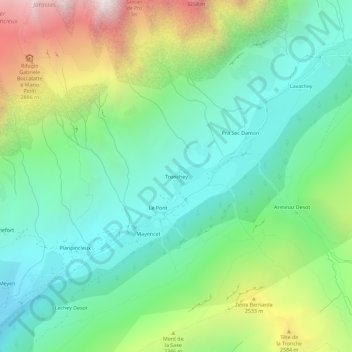 Mapa topográfico Tronchey, altitud, relieve