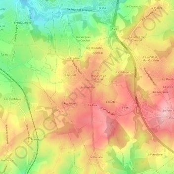 Mapa topográfico Les Pradilles, altitud, relieve
