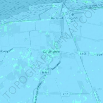Mapa topográfico Carolinensiel, altitud, relieve