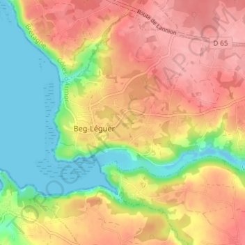Mapa topográfico Crec'h Mouellac'h, altitud, relieve