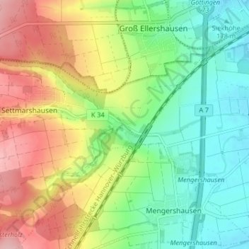 Mapa topográfico Olenhusen, altitud, relieve