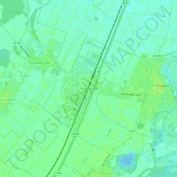 Mapa topográfico Erstein-Gare, altitud, relieve