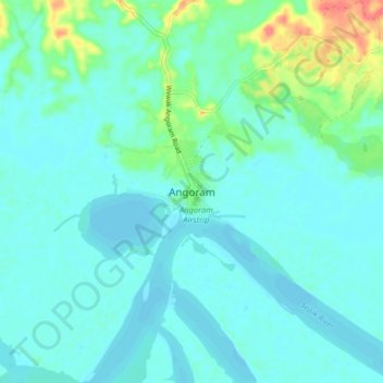 Mapa topográfico Angoram, altitud, relieve