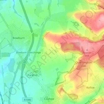 Mapa topográfico Old Quarrington, altitud, relieve
