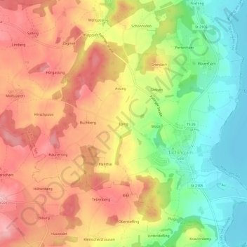 Mapa topográfico Eging, altitud, relieve