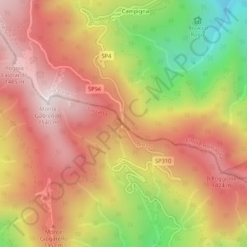 Mapa topográfico Passo della Calla, altitud, relieve