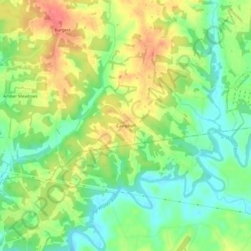 Mapa topográfico Campbell, altitud, relieve