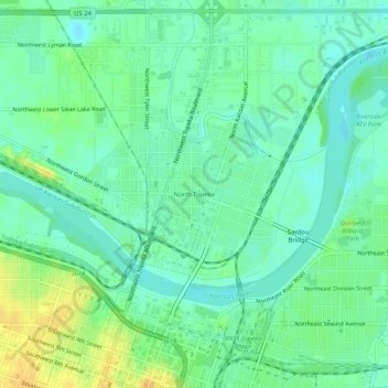Mapa topográfico North Topeka, altitud, relieve
