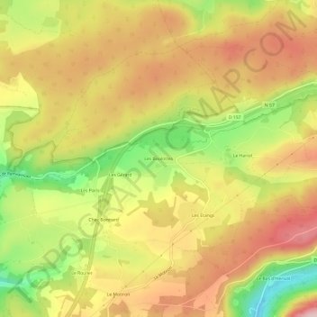 Mapa topográfico Les Boulottes, altitud, relieve