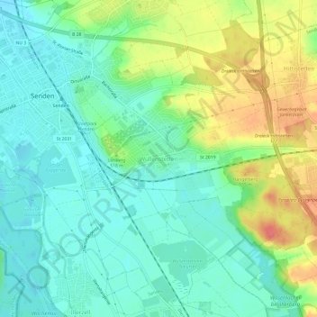Mapa topográfico Wullenstetten, altitud, relieve