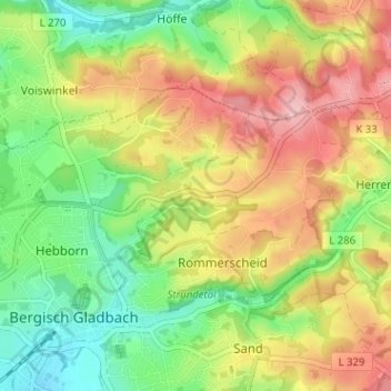Mapa topográfico Grube, altitud, relieve