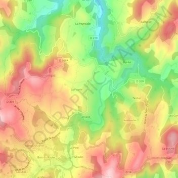 Mapa topográfico Garnier, altitud, relieve
