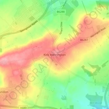 Mapa topográfico Kirk Merrington, altitud, relieve
