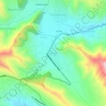 Mapa topográfico Corao, altitud, relieve