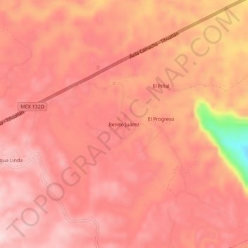 Mapa topográfico Benito Juárez, altitud, relieve