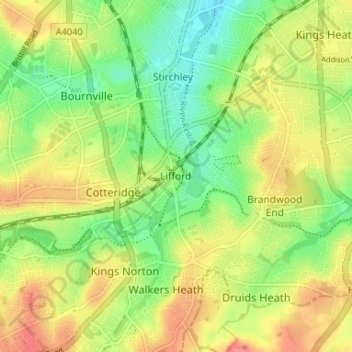 Mapa topográfico Lifford, altitud, relieve