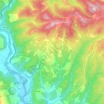 Mapa topográfico Monti, altitud, relieve