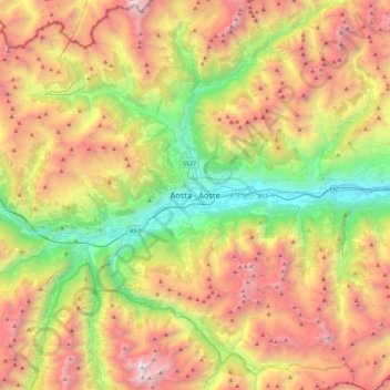 Mapa topográfico Aosta, altitud, relieve