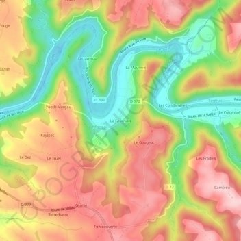 Mapa topográfico Le Fournials, altitud, relieve