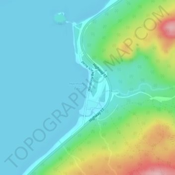 Mapa topográfico Harmony Beach, altitud, relieve
