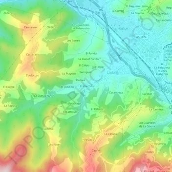 Mapa topográfico El Pontón, altitud, relieve