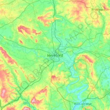 Mapa topográfico Hereford, altitud, relieve