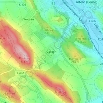 Mapa topográfico Gerzen, altitud, relieve