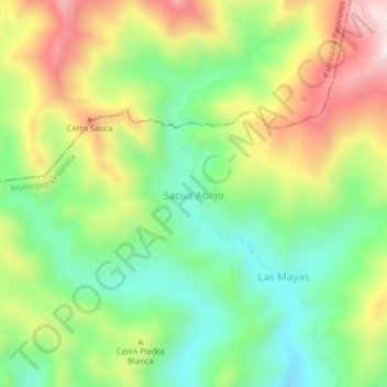 Mapa topográfico Sacua Abajo, altitud, relieve