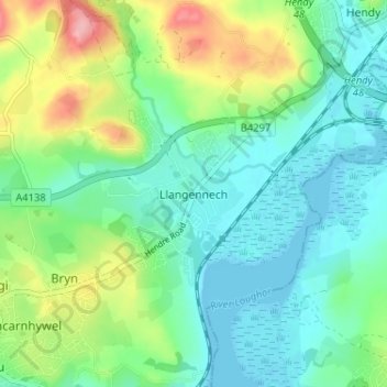 Mapa topográfico Llangennech, altitud, relieve