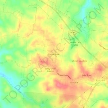 Mapa topográfico Kenny Brook, altitud, relieve