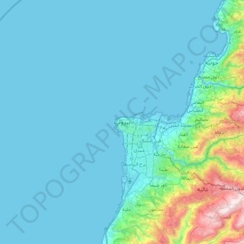 Mapa topográfico Beirut, altitud, relieve
