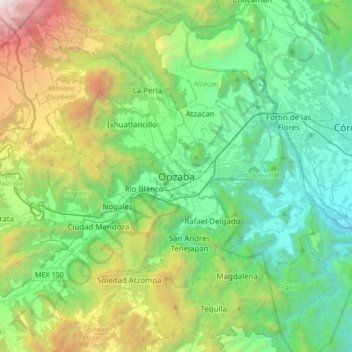 Mapa topográfico Orizaba, altitud, relieve