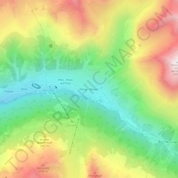 Mapa topográfico Melago, altitud, relieve
