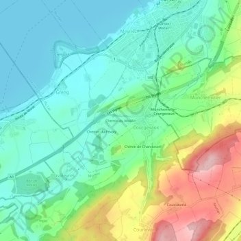 Mapa topográfico Chemin du Moulin, altitud, relieve
