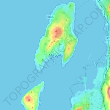Mapa topográfico Millport, altitud, relieve