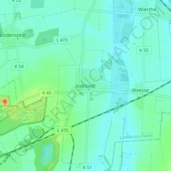 Mapa topográfico Vallstedt, altitud, relieve