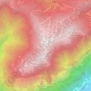 Mapa topográfico Monte Altissimo, altitud, relieve