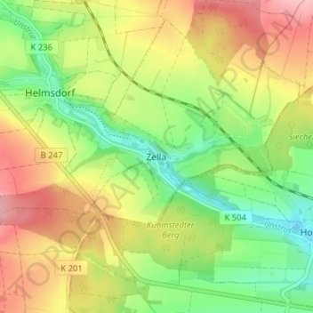 Mapa topográfico Zella, altitud, relieve