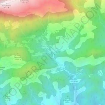Mapa topográfico Ogassa, altitud, relieve