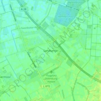 Mapa topográfico Sandtange, altitud, relieve